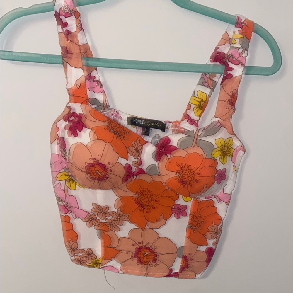Honey Punch Orange and Pink Fitted Crop Tank Top
